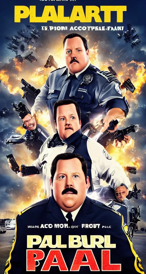 Image similar to movie poster for paul blart 3 : more mall more cop, action, thriller, directed by michael bay