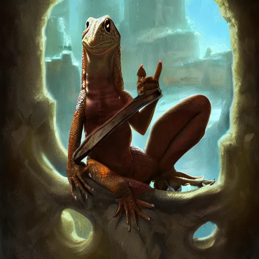 Image similar to anthro lizard with a prostetic arm sitting on a couch, fantasy art, matte painting, coherent like Dall-E 2