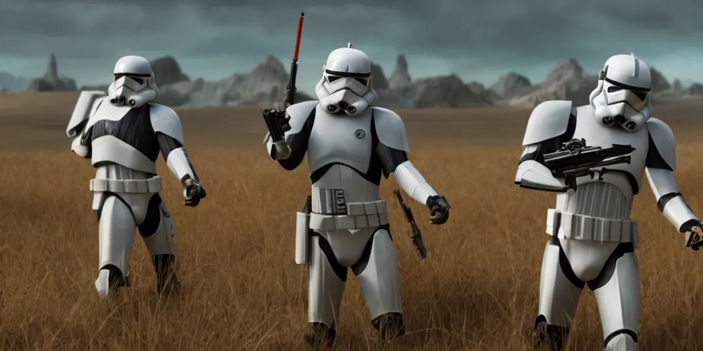 Prompt: Live action clone troopers from star wars the clone wars in the style of revenge of the sith and obi-wan kenobi show ultra realistic, 4K, movie still, UHD, sharp, detailed, cinematic, render, modern
