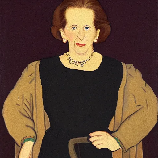 Image similar to margaret thatcher as a 1 2 th century peasant in england, painting, exhibited at british museum, oil on canvas, restored, art, 1 2 th century