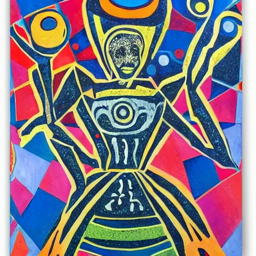 Image similar to A collage. A rip in spacetime. Did this device in her hand open a portal to another dimension or reality?! cosmic horror by Faith Ringgold, by Alexander Milne Calder vivid