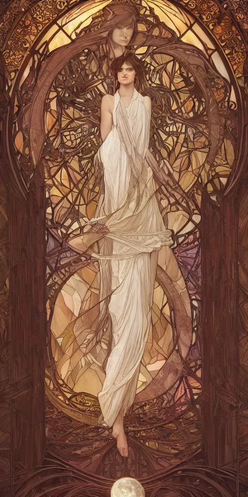 Prompt: door to reality and desperation, stained glass masterpiece, cinematic, powerful, moon beams dramatic light, highly, intricate elements, hollow souls, detailed, digital painting, artstation, concept art, sharp focus, illustration, art by artgerm and greg rutkowski and alphonse mucha, elaborate composition, intricate story