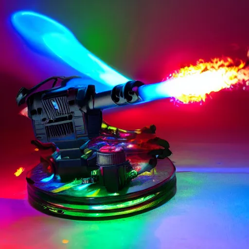 Image similar to photo of an rgb gaming flamethrower