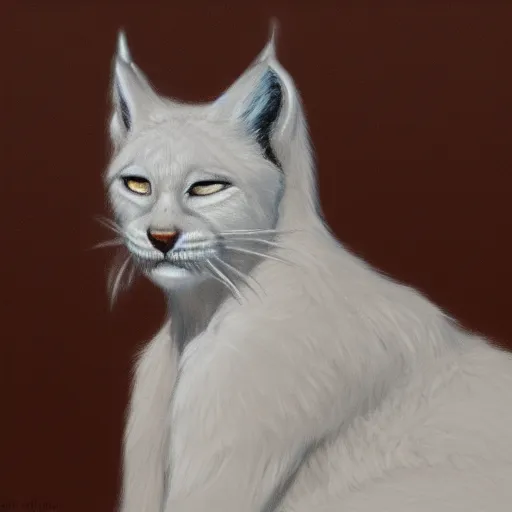 Prompt: sketch of white anthropomorphic lynx cat, portrait by Les Edwards, furry fantasy art, 4k, trending on artstation
