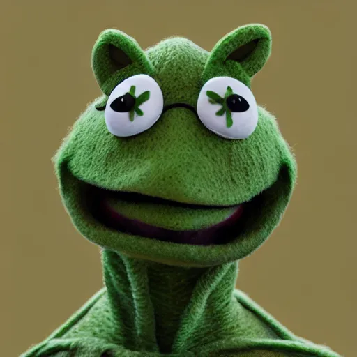 Image similar to kermit, wearing seaweed on his face, trending on artstation, hiroaki tsutsumi style