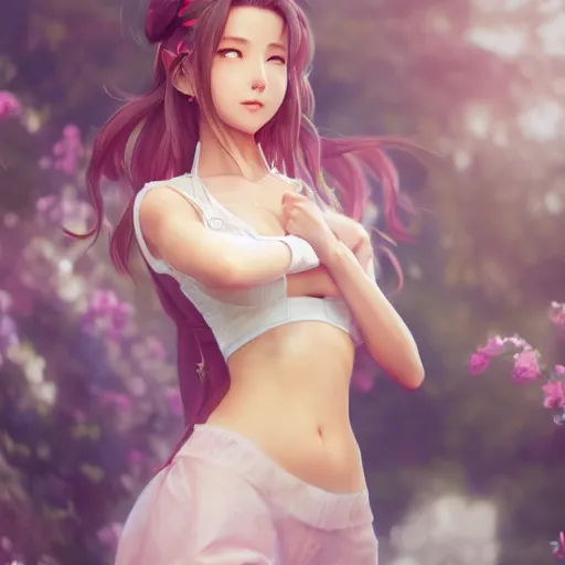 Image similar to full body shot of aerith gainsborough by WLOP, rossdraws, Logan Cure, Mingchen Shen, BangkuART, sakimichan, yan gisuka, JeonSeok Lee, zeronis, Chengwei Pan on artstation 2619518719