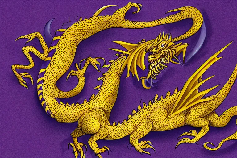 Image similar to a purple and gold dragon laying on its back, relaxing dragon, detailed digital art, artstation