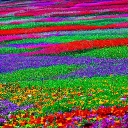 Image similar to Millions of colorful flowers blossoming, climax, overwhelming, brilliant, cinematic, epic, 8k, sharp focus