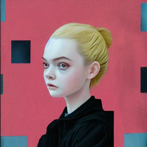 Prompt: Elle Fanning in a slasher film picture by Sachin Teng, asymmetrical, dark vibes, Realistic Painting , Organic painting, Matte Painting, geometric shapes, hard edges, graffiti, street art:2 by Sachin Teng:4