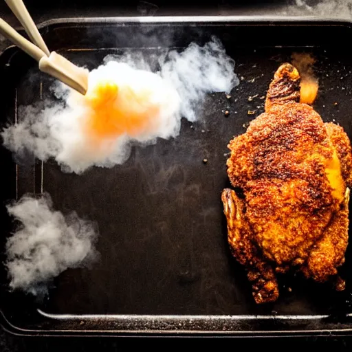 Image similar to darth vader frying chicken. DSLR photography.