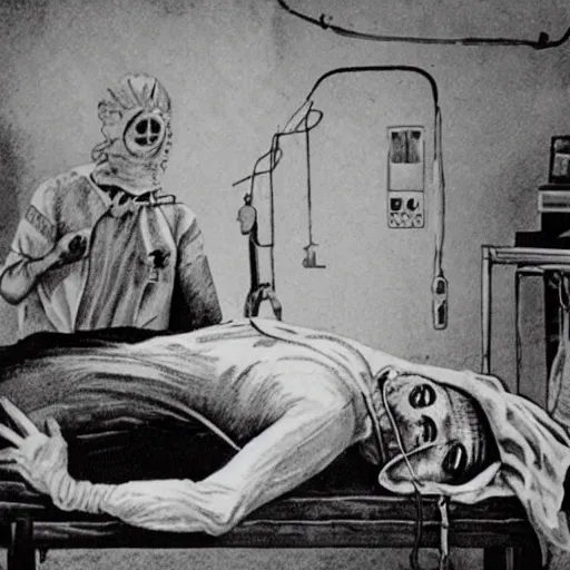 Image similar to nightmares scene of a patient waking up during a operation horror