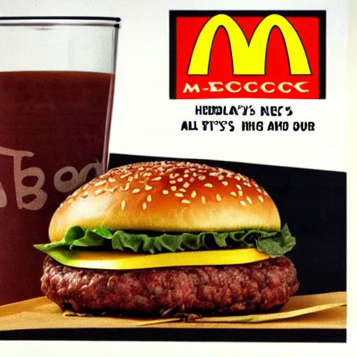 Image similar to a 1 9 8 0 s ad for the all new mcdonald's hemlock burger