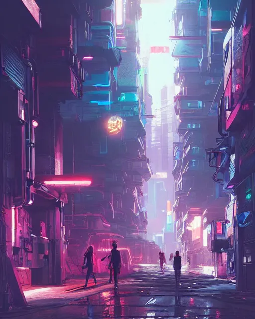 Prompt: a beautiful concept art of cyberpunk 2 0 7 7 alleyway and futuristic city with people are working on cyber robotics creatures, by alena aenami and studio ghibli and alejandro burdisio, dark night, anime, manga, hyper detailed, vibrant, landscape, 8 k hdr, digital, artstation, cg