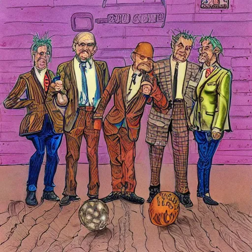 Image similar to The Artwork of R. Crumb and his Cheap Suit Ball Dancers, pencil and colored marker artwork, trailer-trash lifestyle