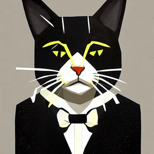 Prompt: A geometric painting of a cat in a suit, trending on Artstation