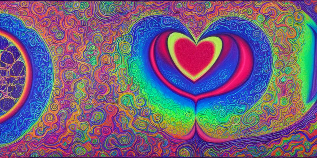 Image similar to love conciousness ( ( ( psychedelic dripping color ) ) ), detailed painting by painting by pablo amaringo alex grey