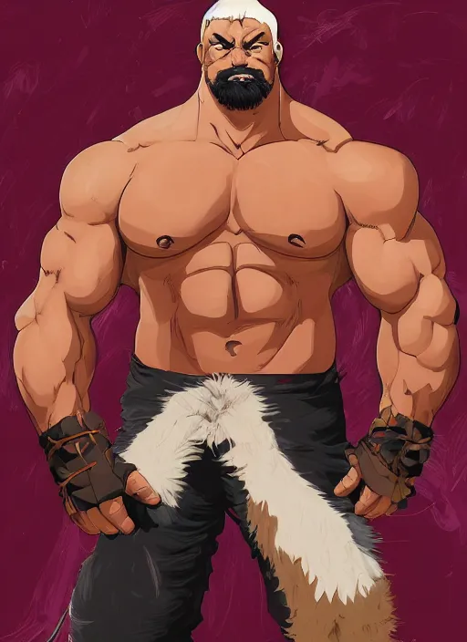 Prompt: portrait of a buff pro wrestling grizzly bear, digital painting masterpiece, advanced lighting technology, stylized yet realistic anatomy and face, gorgeous, by reiq and bengus and akiman and shigenori soejima and bastien vives and balak and michael sanlaville, 4 k wallpaper, cinematic, gorgeous brush strokes, coherent and smooth