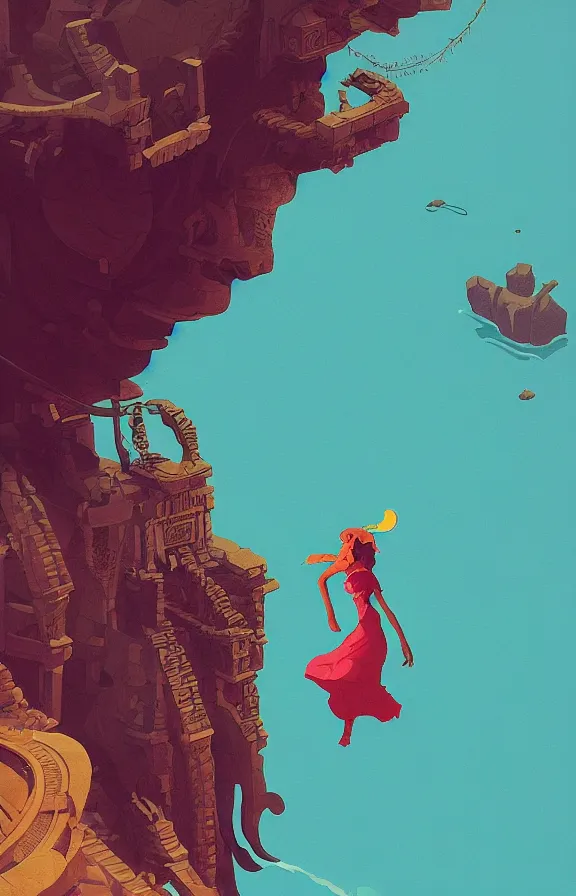 Image similar to mayan priestess floating over an ocean, sharp focus, james gilleard, moebius, print, cinematic, game art