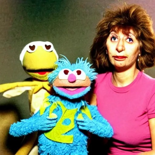 Prompt: photograph of My mom, as a muppet looking, very disappointed in me, as a muppet (1983)