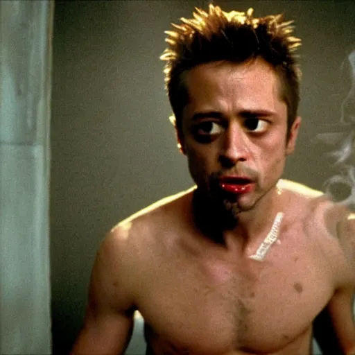 Image similar to tyler durden smoking crack