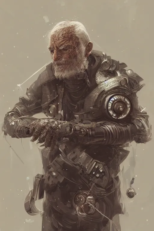 Image similar to Ultrarealistic illustration old man cyborg, cyberpunk, sci-fi fantasy,intricate,elegant,highly detailed, digital painting, artstation, concept art