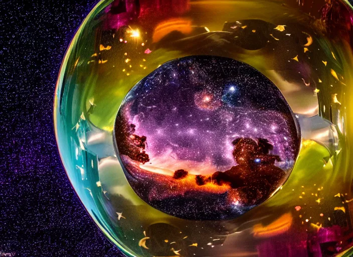 Prompt: universe inside a bubble. Highly detailed 8k. Intricate. Sony a7r iv 55mm. Award winning photography.