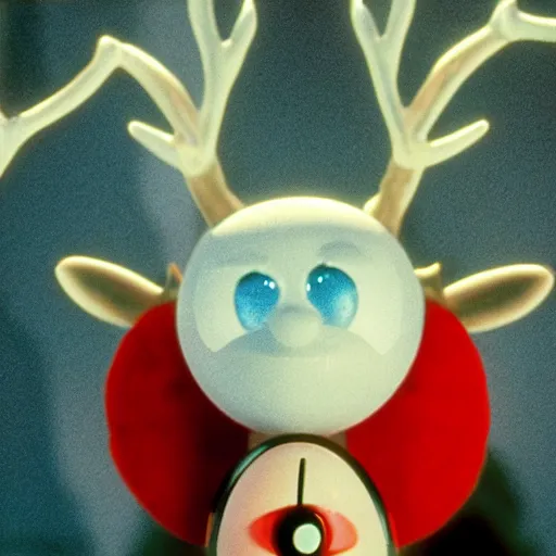 Image similar to a cinematic film still from a 2001 Pixar horror movie about an anthropomorphic Reindeer that turns evil, in the style of Pixar, shallow depth of focus