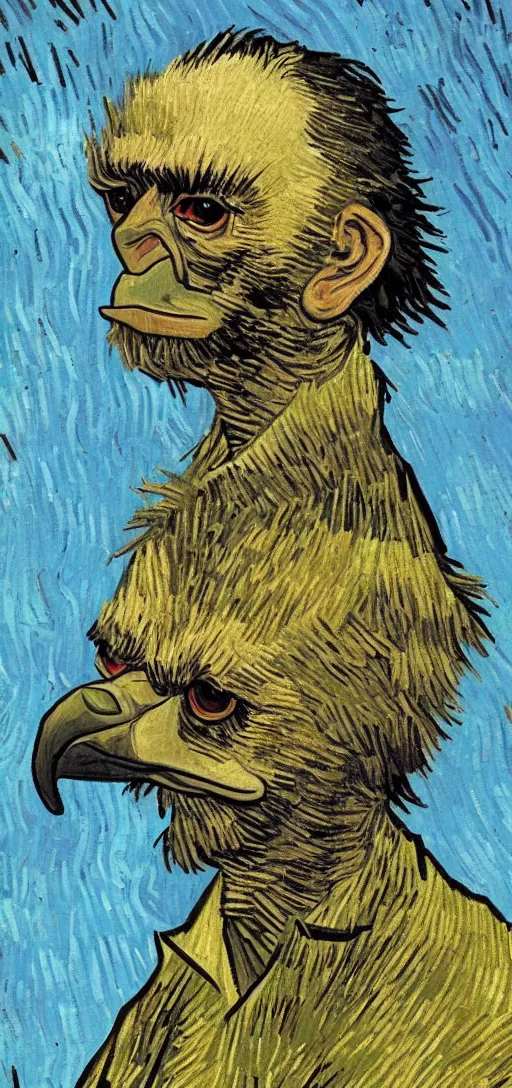 Image similar to vulture look in the style of Vincent Van Gogh