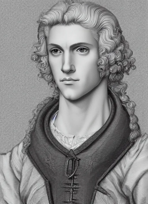 Image similar to portrait of a blond handsome man in renaissance style, anime inspired, High Res 8K,hyperdetailed