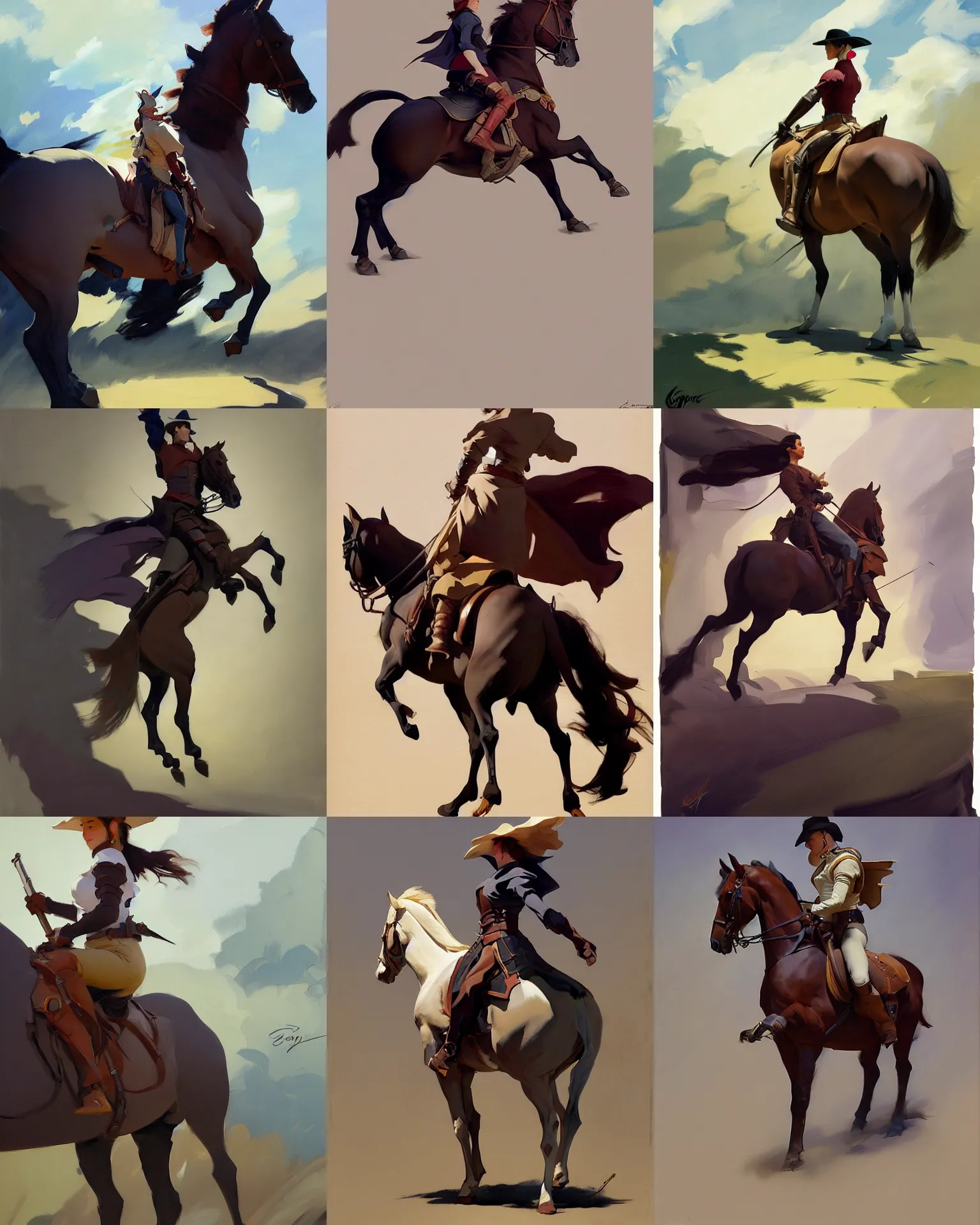 Prompt: cloth fabric riding horse jodhpurs side view greg manchess painting by sargent and leyendecker, studio ghibli, fantasy, medium shot, asymmetrical, intricate, elegant, matte painting, illustration, hearthstone, by greg rutkowski, by greg tocchini, by james gilleard, by joe fenton