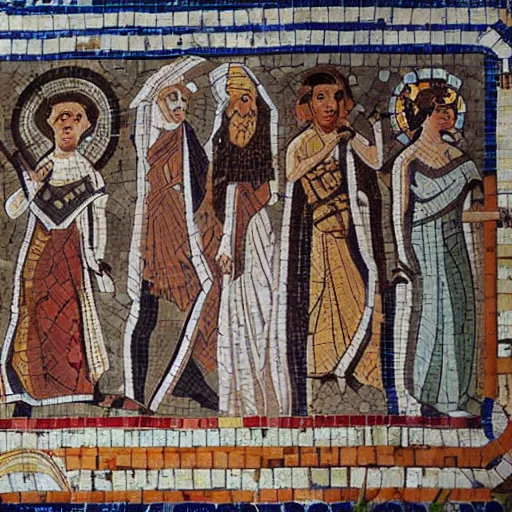 Image similar to an ancient greek mosaic of harry potter