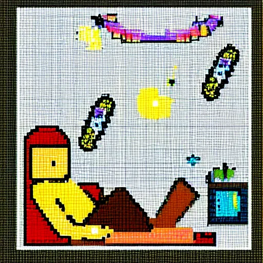 Image similar to an astronaut lounging in a tropical resort in space as pixel art