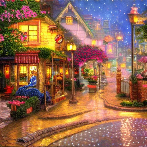 Prompt: circuitry thomas kinkade painting