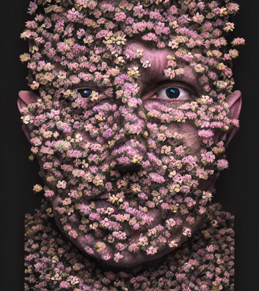 Prompt: portrait, nightmare anomalies, covered in tiny flowers by dariusz zawadzki, kenneth blom, mental alchemy, james jean, pablo amaringo, naudline pierre, contemporary art, hyper detailed
