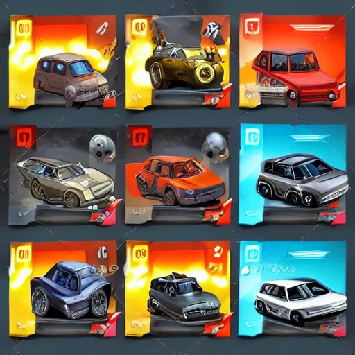 Image similar to car engine, car parts concept, card, comic page, realistic fortnite, ui card