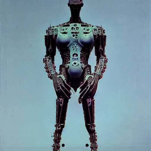 Image similar to a cyborg mutating uncontrollably concept art by syd mead and Zdzisław Beksiński