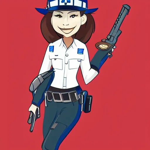 Image similar to beatiful anthropomorphic female dragon working as a police officer, cartoon, digital art, full character, high detail drawing