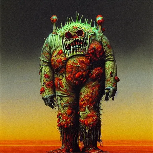 Image similar to zombie mech guy fieri, art by beksinski