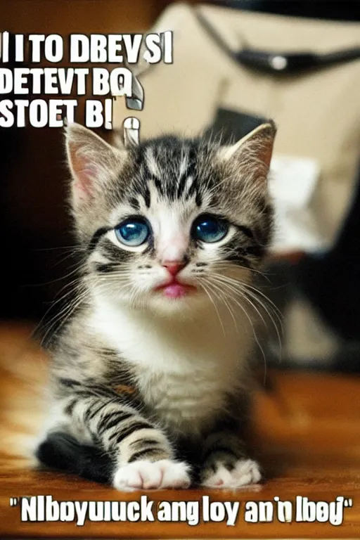 Image similar to motivational poster with a picture of a depressed kitten smoking a cigarette, the caption reads bag nag bad daggy