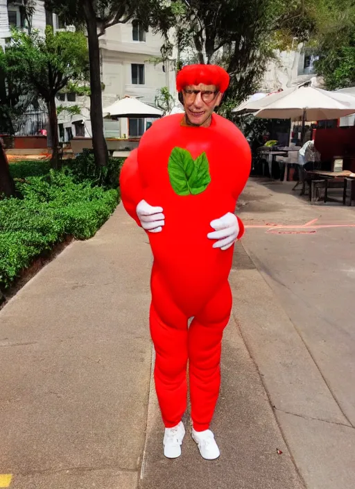 Prompt: jeff goldblum in a tomato outfit