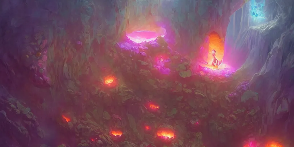 Image similar to crystal golem creature, purple orange pink colors, underwater coral cavern background, concept art, beautiful lights, d & d, fantasy, highly detailed, masterpiece, volumetric lighting, digital painting, artstation, smooth, sharp focus, illustration, art by artgerm, by greg rutkowski