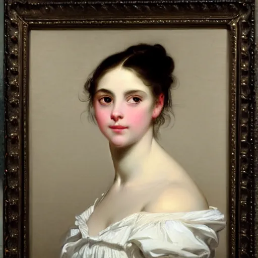 Image similar to beautiful portrait of a young woman with gentle eyes by franz xaver winterhalter, circa 1 8 6 3