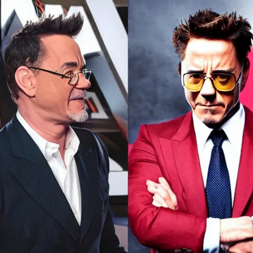 Image similar to a mortal kombat fight of tom hanks vs robert downey jr