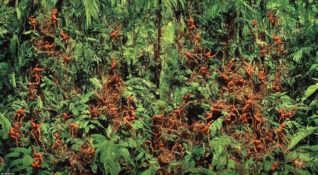 Prompt: an incredible surrealist mix of human and ants in the jungle, by the best photographer of national geographic, scientific photo, hight quality, realistic light, kodachrome 6 4, hiperdetailed