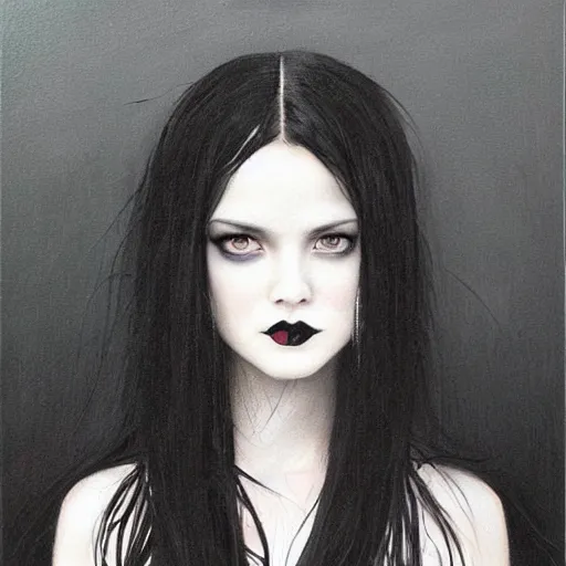 facial portrait of a young goth girl in flowing dress, | Stable ...