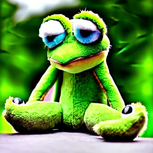 Image similar to cute fluffy plushie frog, cutecore, shaggy, stuffed animal photography,