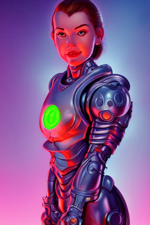 Prompt: portrait of a girl with a biomechanic armor and neon light by Carl Barks, digital painting, highly detailed, trending on artstation