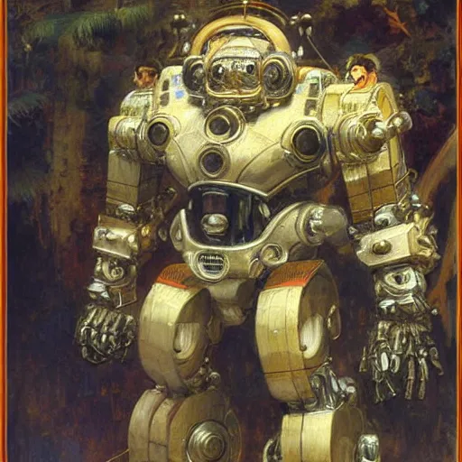 Image similar to highley detailed potrait of an anatomically correct robotic gorilla mecha, painting by gaston bussiere, craig mullins, j. c. leyendecker, lights, art by ernst haeckel, john william godward, hammershøi,