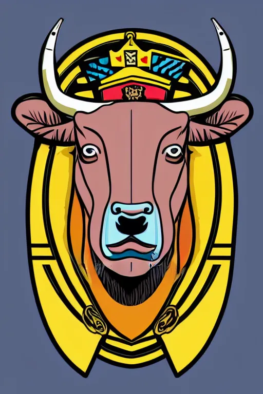 Prompt: A portrait of a dictator bull, sticker, highly detailed, colorful, illustration, smooth and clean vector curves, no jagged lines, vector art, smooth