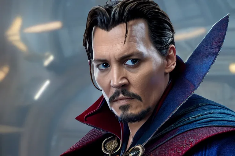 Prompt: film still of Johnny Depp as Doctor Strange in Avengers Endgame, 4k